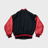 Vintage 90s Ontario Lottery Leather Jacket Mens Medium Black OLG Letterman Varsity