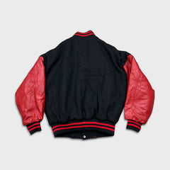 Vintage 90s Ontario Lottery Leather Jacket Mens Medium Black OLG Letterman Varsity