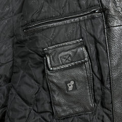 Vintage 90s Pelle Cuir Leather Jacket Mens 2XL Black Genuine Leather Quilted Lined