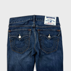 True Religion Jeans Mens 32x31 Blue Bootcut Medium Wash Distressed USA Denim Pants
