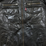 Levi's Faux Leather Jacket Mens Small Brown Aviator Bomber Sherpa Lined Coat