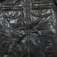 Levi's Faux Leather Jacket Mens Small Brown Aviator Bomber Sherpa Lined Coat