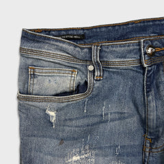 Vintage Y2K Ed Hardy Jeans Mens 34x32 Blue Slim Straight Distressed Dagger Denim Pants