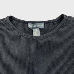 Vintage Y2K Rough Dress Ribbed T Shirt Mens Medium Black Cotton Short Sleeve Tee