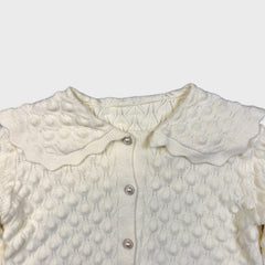 Vintage 90s Ivory Bobble Knit Cardigan Womens Small White Pearl Button Sweater
