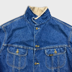 Vintage 90s Lee Storm Rider Denim Jacket Mens Large Blue Blanket Lined USA Trucker Western