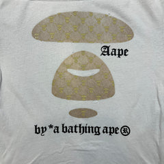 AAPE By A Bathing Ape T Shirt Mens Large White Distressed Monogram Moon Face Tee