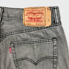 Levi's 501 Jeans Mens 34x32 Gray Original Fit Straight Faded Stone Washed Denim Pants