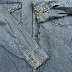 Dickies Denim Shirt Mens Medium Blue Light Wash Casual Western Button Up