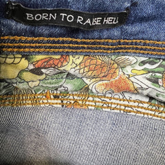 Vintage Y2K Ed Hardy Jeans Mens 34x32 Blue Slim Straight Distressed Dagger Denim Pants