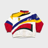 Vintage 90s Apex One Michael Schumacher NASCAR Jacket Mens XL White F-1 Ferrari 333 Scandia