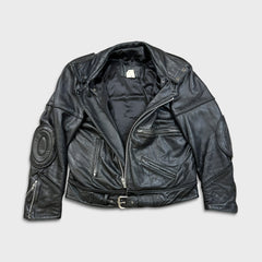Vintage 80s Leather Ranch Motorcycle Jacket Mens Large Black Padded Biker Moto