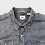Levi's Barstow Western Denim Shirt Mens Large Gray Stone Wash Stretch Pearl Snap