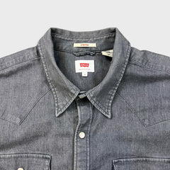 Levi's Barstow Western Denim Shirt Mens Large Gray Stone Wash Stretch Pearl Snap