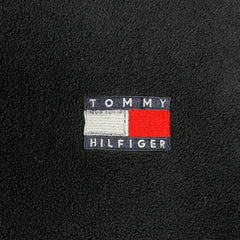 Vintage 90s Tommy Hilfiger Fleece Mens XL Black Flag Pullover 1/4 Zip Jacket