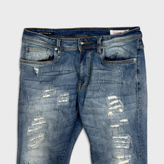 Vintage Y2K Ed Hardy Jeans Mens 34x32 Blue Slim Straight Distressed Dagger Denim Pants