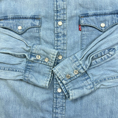 Levi's Denim Shirt Mens Large Blue Light Wash Casual Western Jean Pearl Snap