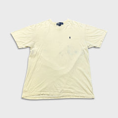 Vintage 90s Polo Ralph Lauren T Shirt Mens Large Beige Casual Pony V Neck Tee