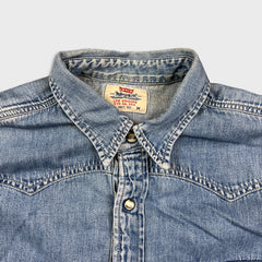 Vintage 90s Levi's Denim Shirt Men Medium Blue Light Wash Western Button Up