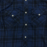 True Religion Shirt Mens Medium Blue Plaid Western Pearl Snap Long Sleeve Button Up