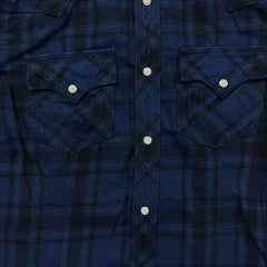 True Religion Shirt Mens Medium Blue Plaid Western Pearl Snap Long Sleeve Button Up