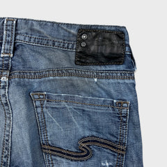 Silver Jeans Co. Eddie Mens 30x32 Blue Relaxed Fit Slim Straight Distressed Denim Pants