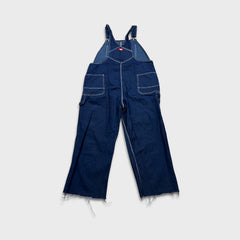 Dickies Overalls Mens 40x28 Blue Bib Medium Wash Hammer Loop Workwear Frayed