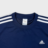 Vintage Y2K Adidas T Shirt Mens Large Blue Essentials 3 Stripes Spell Out Short Sleeve Athletic Tee