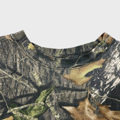 Vintage Y2K Mossy Oak Field Staff T Shirt Mens Green 2XL Woodland Camo Pocket Tee