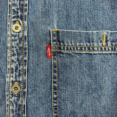 Levi's Denim Shirt Mens Large Blue Medium Wash Casual Western Jeans Button Up