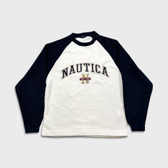 Vintage 90s Nautica Fleece Jacket Mens Small White Spell Out Pullover