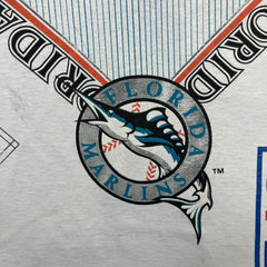 Vintage 1993 Florida Marlins T Shirt Mens XL White MLB Bulletin AOP Baseball Tee