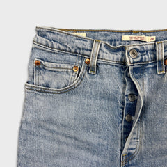 Levi's Ribcage Straight Jeans Womens 28x27 Blue High Rise Light Wash Distressed Denim Pants