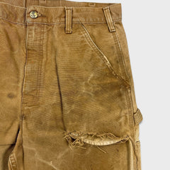 Carhartt Pants Mens 34x32 Beige Carpenter Thrashed Workwear Hammer Loop Canvas