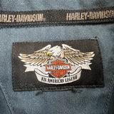 Vintage Y2K Harley Davidson Shirt Mens Large Blue USA Mechanic Button Up Biker Patch