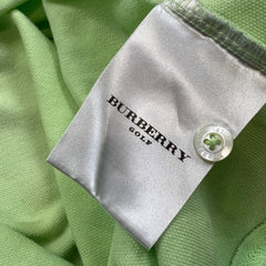 Burberry Golf Polo Shirt Mens Large Green Nova Check Tartan Cotton Preppy