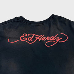 Vintage Y2K Ed Hardy Christian Audigier Pistol T Shirt Mens Large Black Faded Distressed