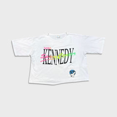 Vintage 80s NASA Kennedy Space Center T Shirt Womens Medium White Boxy Crop Pocket USA Tee
