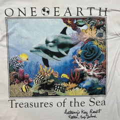 Vintage Y2K One Earth Treasures of Sea T Shirt Mens Medium White Dolphin Graphic Tee