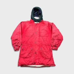 Vintage 90s Nautica Jacket Mens Large Red Full Zip Faded Outdoor Long Parka Coat