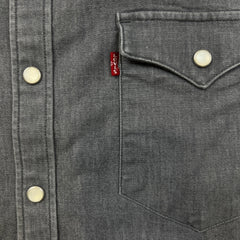 Levi's Barstow Western Denim Shirt Mens Large Gray Stone Wash Stretch Pearl Snap