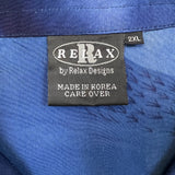 Vintage Y2K Relax Designs Dragon Shirt Mens 2XL Blue Kanji Silk Feel Button Up