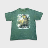 Vintage 1994 Mountain Lion Animal T Shirt Mens XL Green AOP Single Stitched Faded Tee