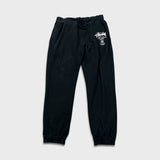 Stussy Worldwide Sweatpants Mens Large Black Faded Taper Leg Fleece Jogger