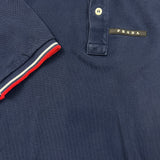 Prada Polo Shirt Mens Medium Blue Rubber Logo Contrast Tipped Faded Short Sleeve