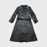 Vintage 90s JOFAMA Swedish Leather Trench Coat Women Size 6 Black Quilted Lined