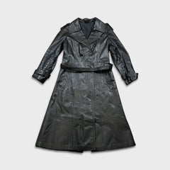 Vintage 90s JOFAMA Swedish Leather Trench Coat Women Size 6 Black Quilted Lined