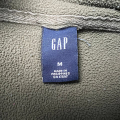 Vintage Y2K Gap Fleece Mens Medium Green Spell Out Distressed Hooded Pullover Jacket