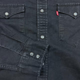 Levi's Denim Shirt Mens Medium Black Dark Wash Casual Western Pearl Snap