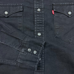 Levi's Denim Shirt Mens Medium Black Dark Wash Casual Western Pearl Snap